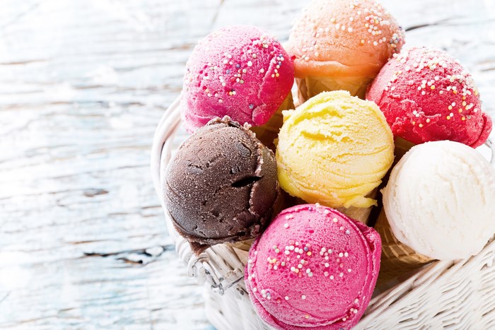 Basket of assorted ice cream scoops