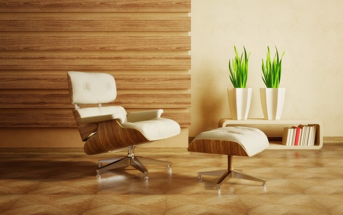 Modern lounge chair and ottoman with wood accents