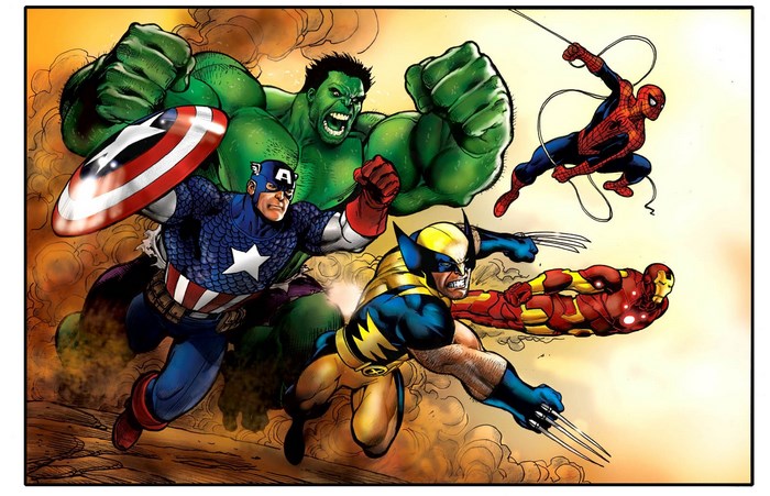 Marvel Superheroes: Hulk, Captain America, Wolverine, Iron Man, Spider-Man