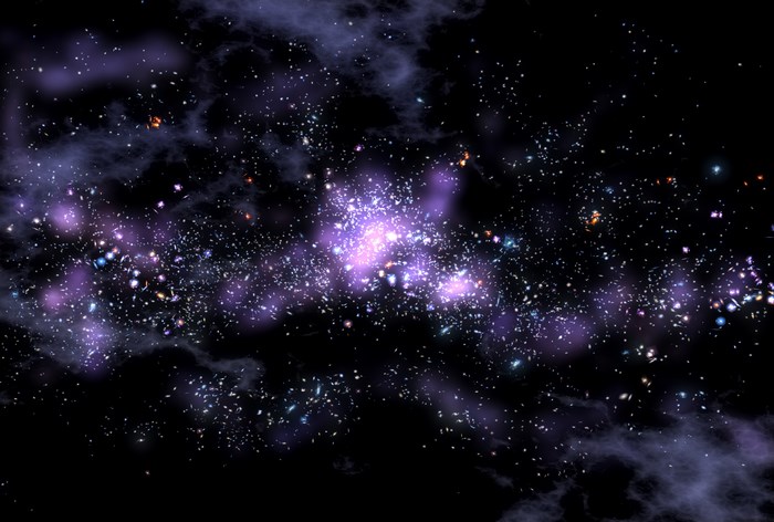 Galaxy with purple nebulae and stars