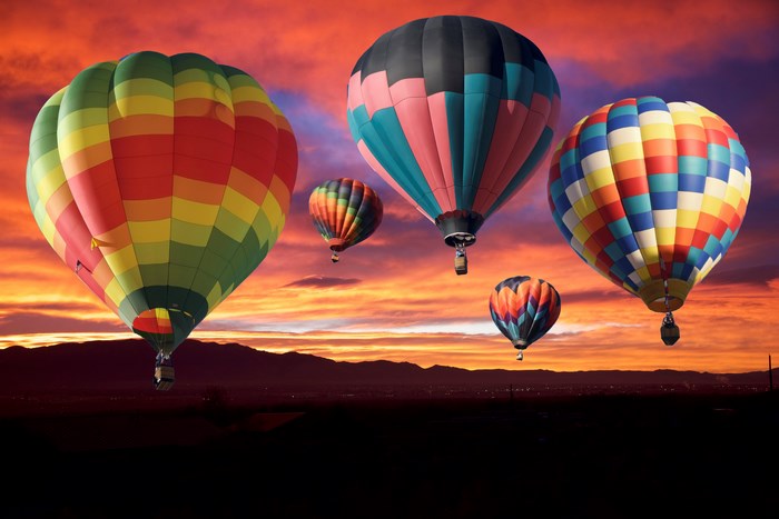 Hot air balloons at sunset
