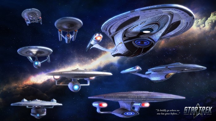 Fleet of Star Trek Spaceships in Space