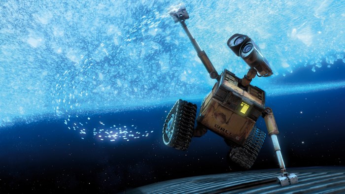 WALL-E in space with ice crystals