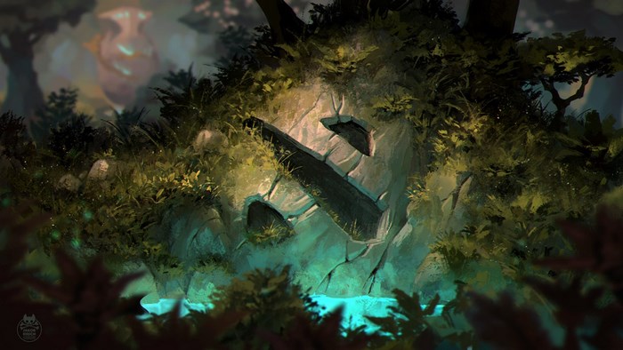 Ancient ruins in a mystical forest