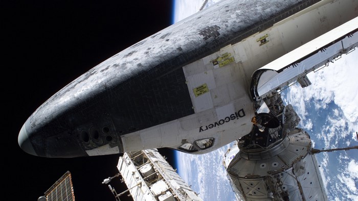 Space Shuttle Discovery docked with International Space Station