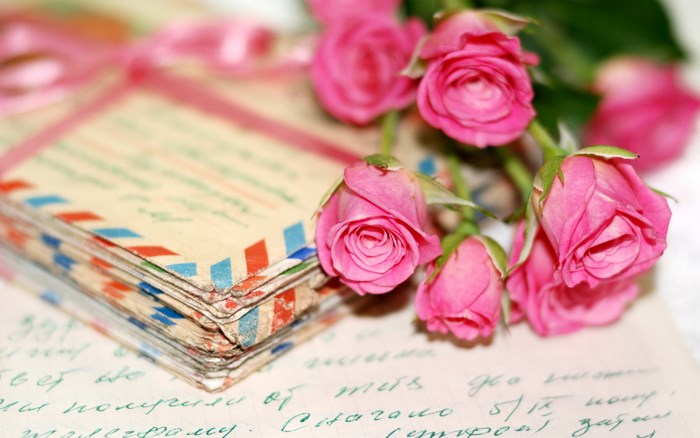 Vintage letters and pink roses