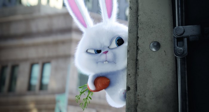 Snowball the rabbit from The Secret Life of Pets holding a carrot