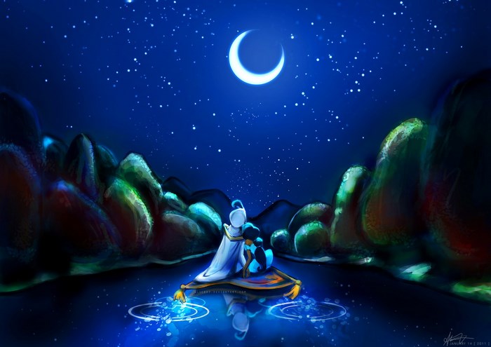 Aladdin and Jasmine on a magic carpet