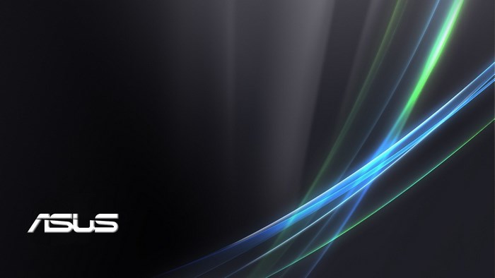 ASUS logo with abstract blue and green light streaks