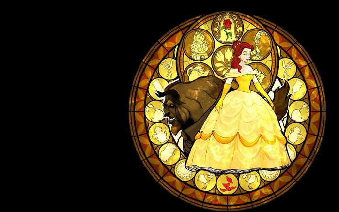 Belle and Beast stained glass from Beauty and the Beast