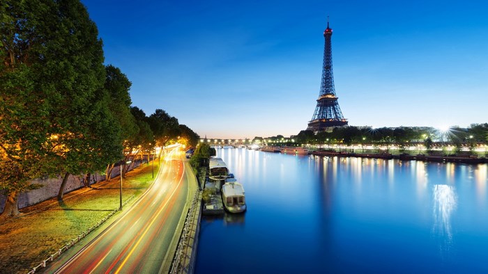 Eiffel Tower at Dusk over the Seine River