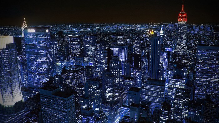 New York City skyline at night with Empire State Building
