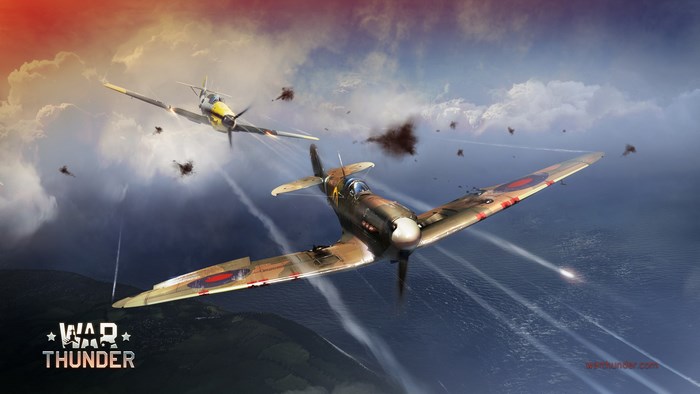 War Thunder airplanes dogfighting over the ocean