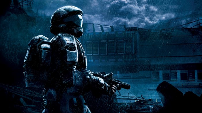 Master Chief from Halo 3: ODST in the rain