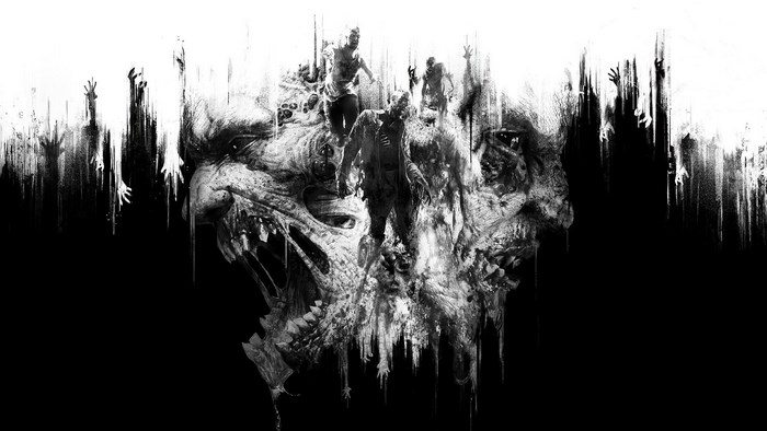 Dying Light game art with zombies and skull