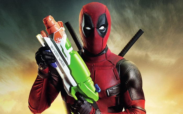 Deadpool holding a water gun
