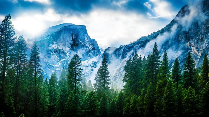 Half Dome Yosemite National Park Fog