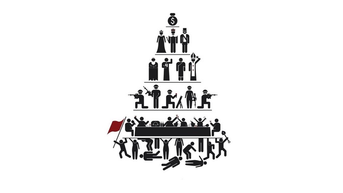 Social Hierarchy Pyramid with Money Bag at Top