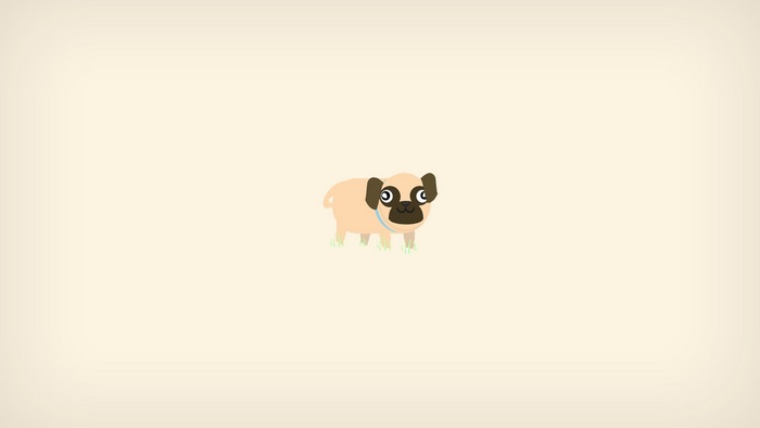 A cartoon pug on a plain background