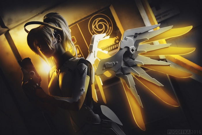 Mercy from Overwatch with mechanical wings