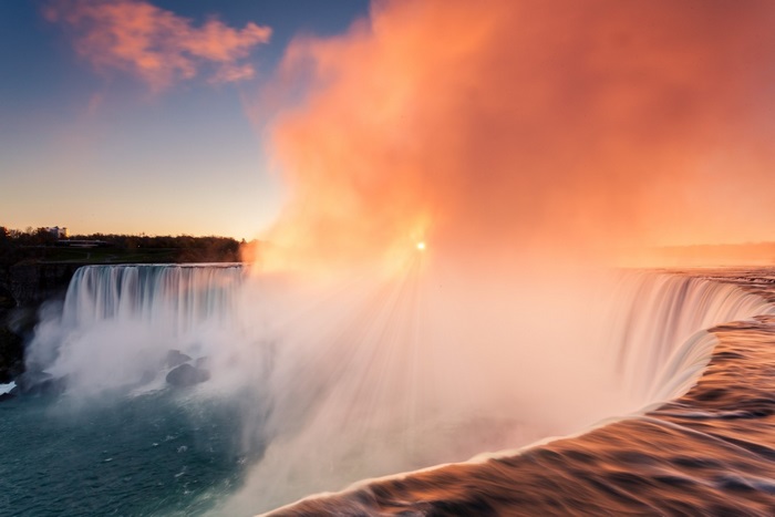 Niagara Falls at sunrise with mist