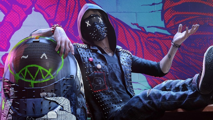 Futuristic Hooded Figure with Mask and Graffiti