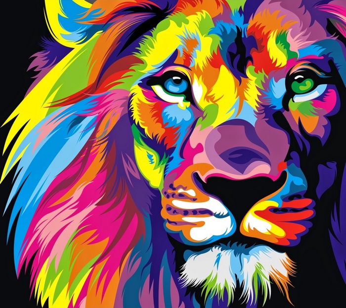Vibrant Color Abstract Lion Portrait