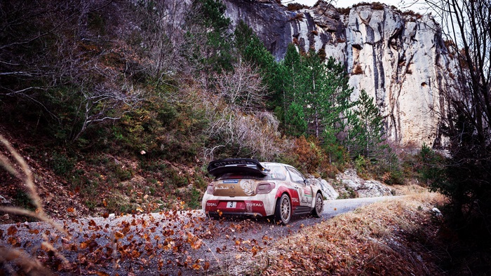 Citroen DS3 WRC rally car on a mountain road