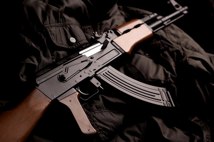AK-74 rifle on a black jacket
