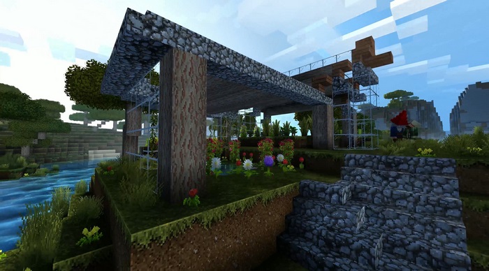 4K Minecraft Scenic Outdoor Garden and Stone Structure