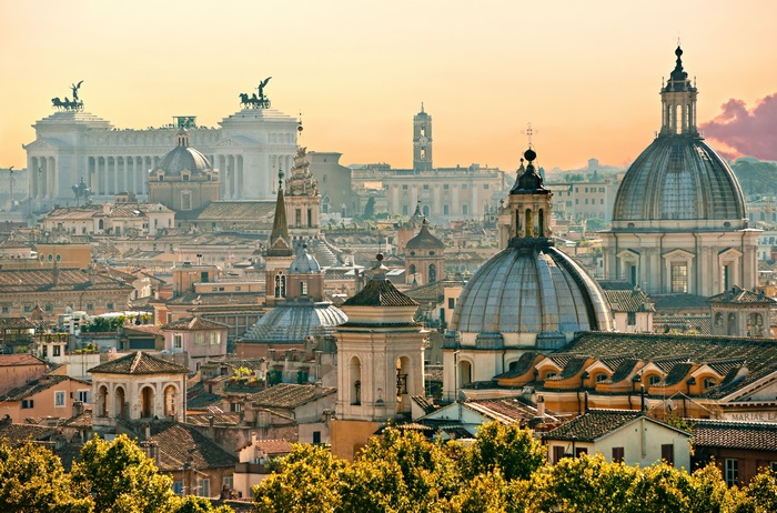 Rome cityscape with domes and Vittoriano monument