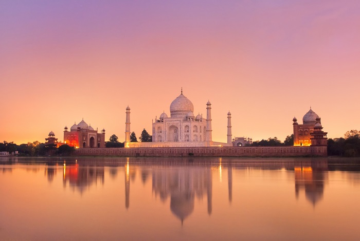 Taj Mahal at sunset with reflection