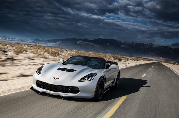 Chevrolet Corvette Z06 Convertible driving on desert road 4K
