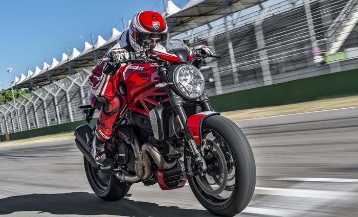 Ducati Monster 1200R motorcycle on a race track