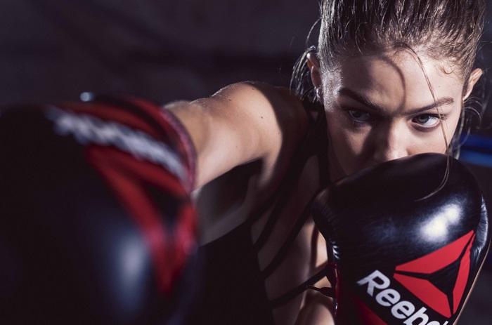 Gigi Hadid boxing in Reebok gloves 4K