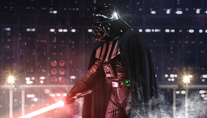Darth Vader from Star Wars holding a lightsaber