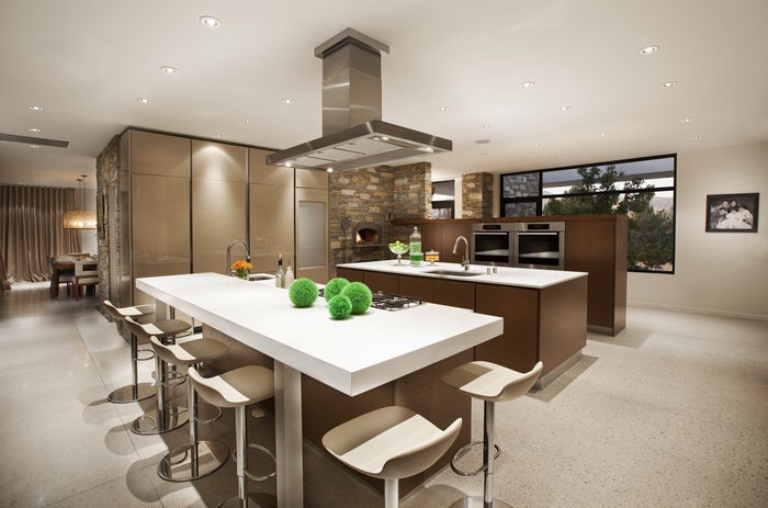 Modern Kitchen with Island and Stone Oven