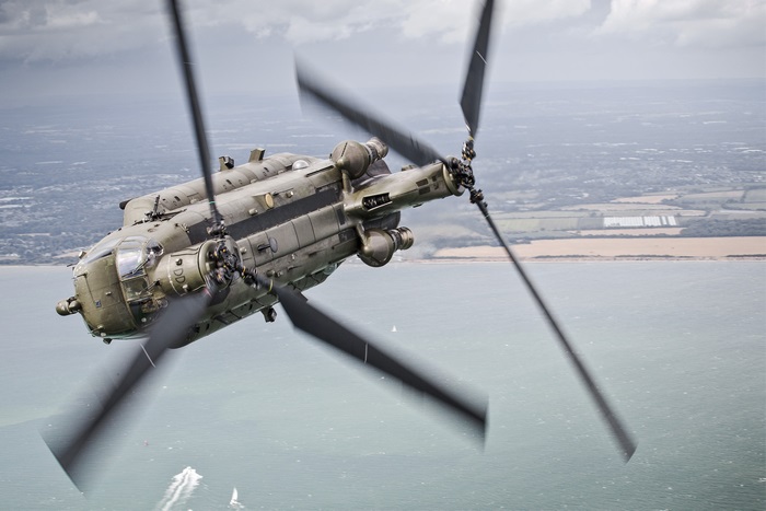 Boeing CH-47 Chinook helicopter in flight