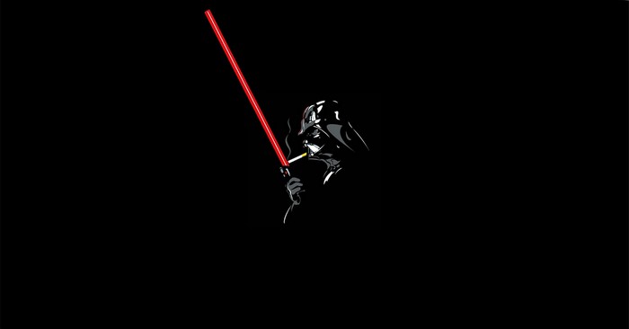Darth Vader smoking a cigarette with a lightsaber