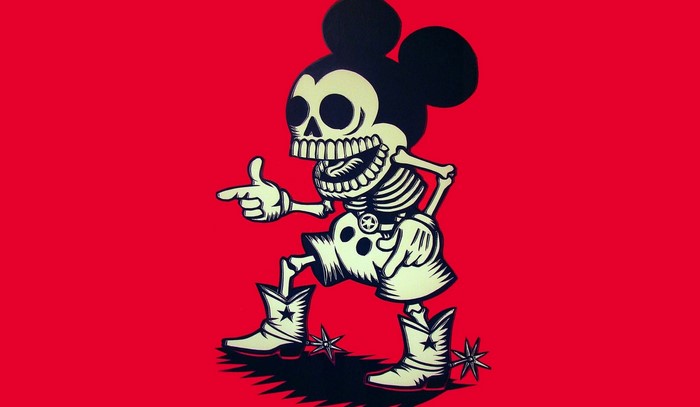 Skeleton Mickey Mouse in Cowboy Boots
