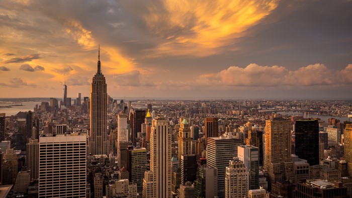 New York City skyline at sunset with Empire State Building