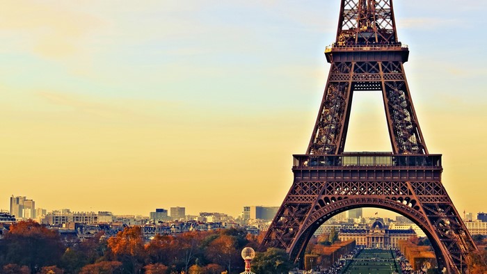 Eiffel Tower and Paris cityscape at sunset