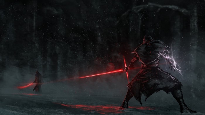 Kylo Ren and another figure with lightsabers