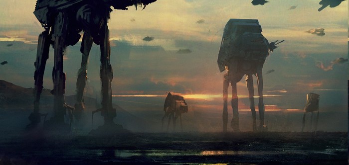 Star Wars AT-AT walkers at sunset