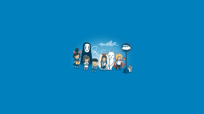 Studio Ghibli characters at a bus stop