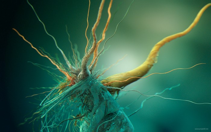 Abstract biological cell structure with tendrils