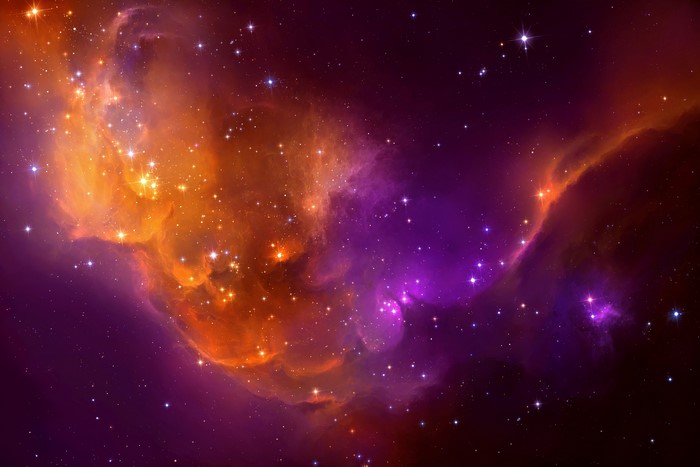 Orange and purple nebula with stars in space