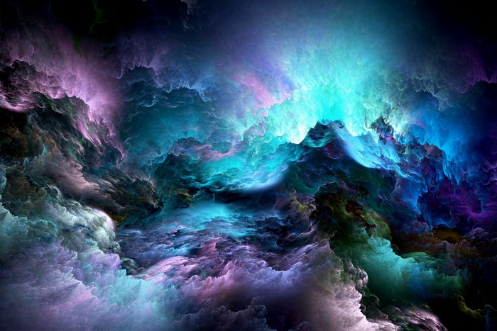 Abstract fractal clouds in purple and blue