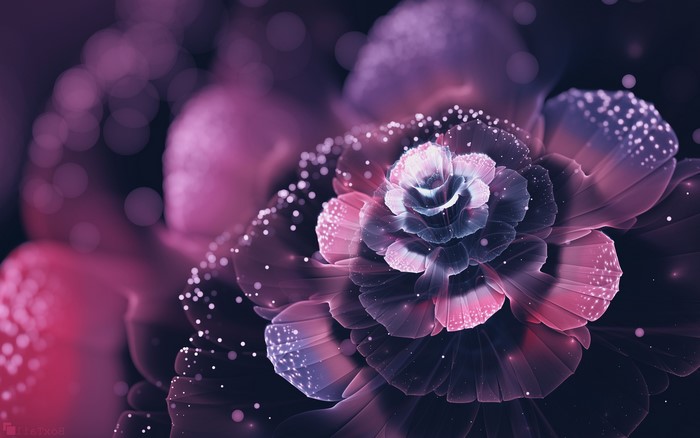 Abstract Fractal Flower with Glowing Petals and Bokeh