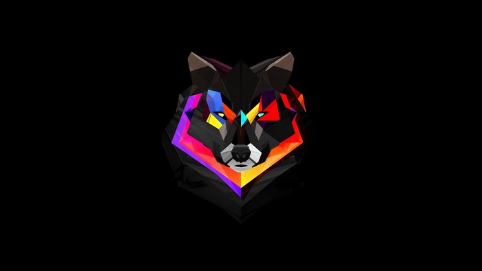 Geometric wolf with colorful accents on black background